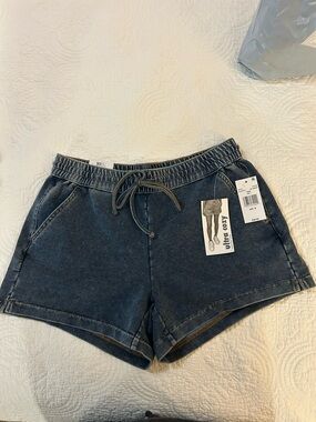 Women's Denim-Look Drawstring Shorts - navy blue